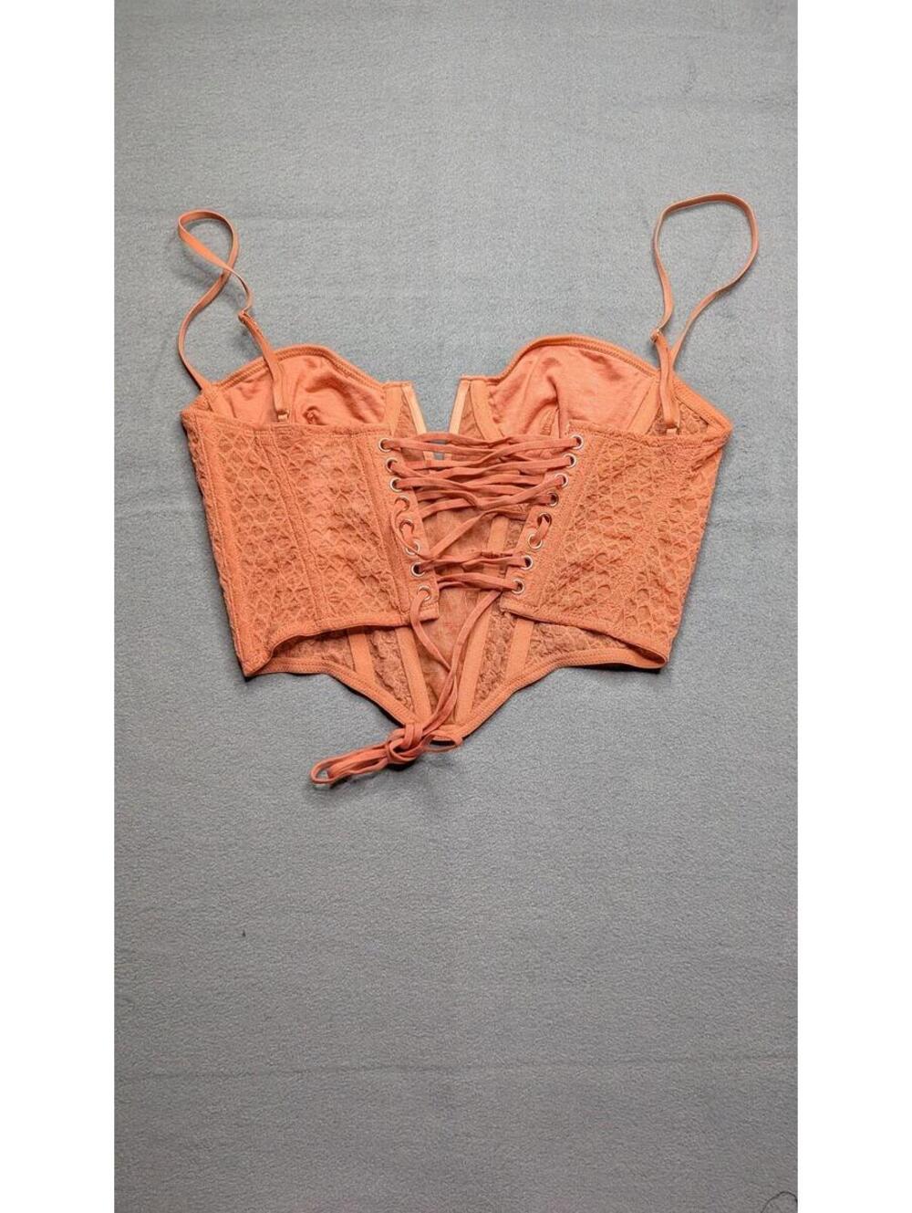 Out From Under Corset Top Womens Small Orange Lace Up Bustier Lined - Picture 4 of 6